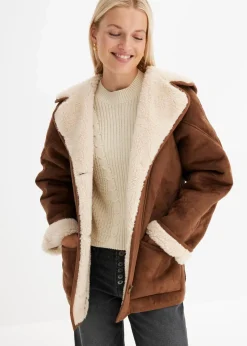 bonprix Jacken & Mäntel^Shearling Jacke mit Kapuze hellbraun