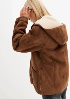 bonprix Jacken & Mäntel^Shearling Jacke mit Kapuze hellbraun