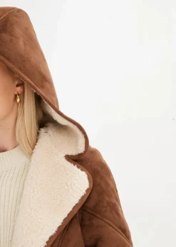 bonprix Jacken & Mäntel^Shearling Jacke mit Kapuze hellbraun