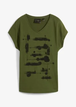 bonprix Shirts & Tops^Shirt dunkelkhaki/schwarz bedruckt