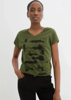 bonprix Shirts & Tops^Shirt dunkelkhaki/schwarz bedruckt