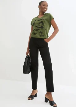bonprix Shirts & Tops^Shirt dunkelkhaki/schwarz bedruckt