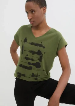 bonprix Shirts & Tops^Shirt dunkelkhaki/schwarz bedruckt