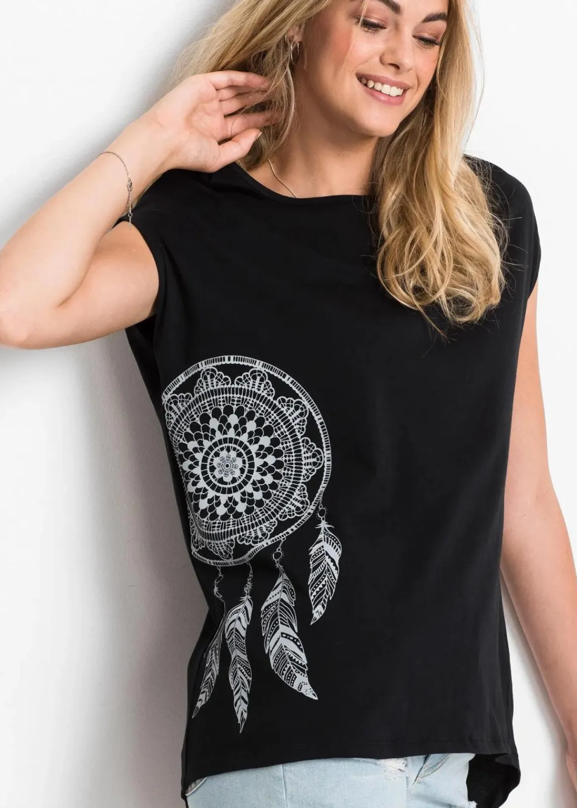 bonprix Shirts & Tops|Nachhaltigere Materialien^Shirt schwarz/stahlgrau Traumfänger