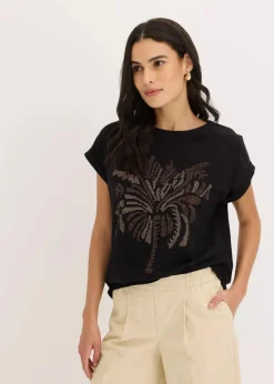 bonprix Shirts & Tops^Shirt aus Baumwolle mit Nietenapplikation schwarz