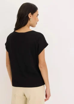 bonprix Shirts & Tops^Shirt aus Baumwolle mit Nietenapplikation schwarz