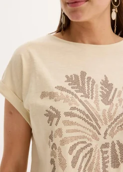 bonprix Shirts & Tops^Shirt aus Baumwolle mit Nietenapplikation hellsand