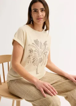 bonprix Shirts & Tops^Shirt aus Baumwolle mit Nietenapplikation hellsand