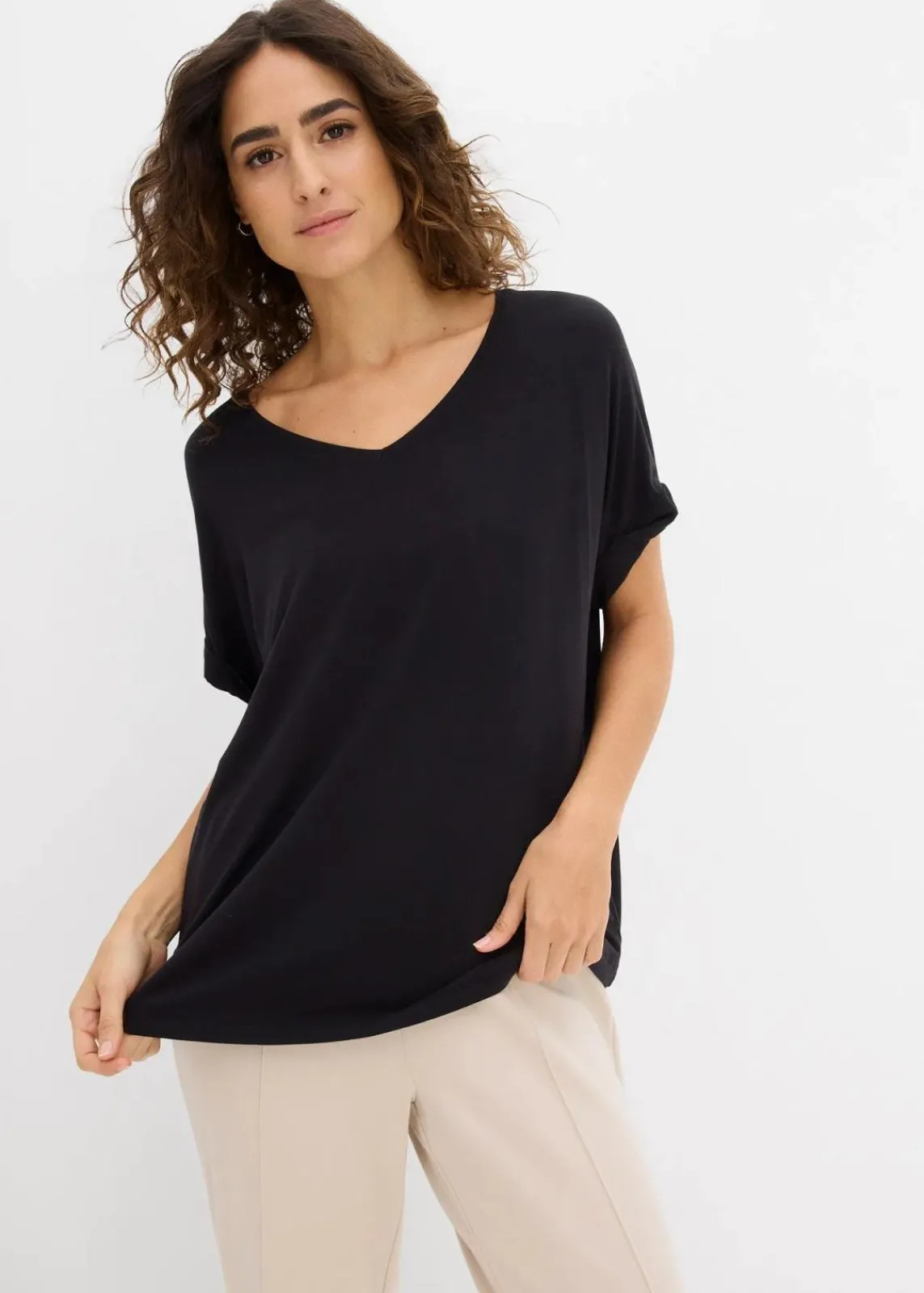 bonprix Nachhaltigere Materialien|Shirts & Tops^Shirt aus fließendem Viskose-Mix schwarz