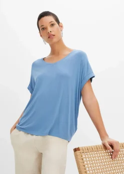 bonprix Shirts & Tops|Nachhaltigere Materialien^Shirt aus fließendem Viskose-Mix matt blau