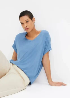 bonprix Shirts & Tops|Nachhaltigere Materialien^Shirt aus fließendem Viskose-Mix matt blau