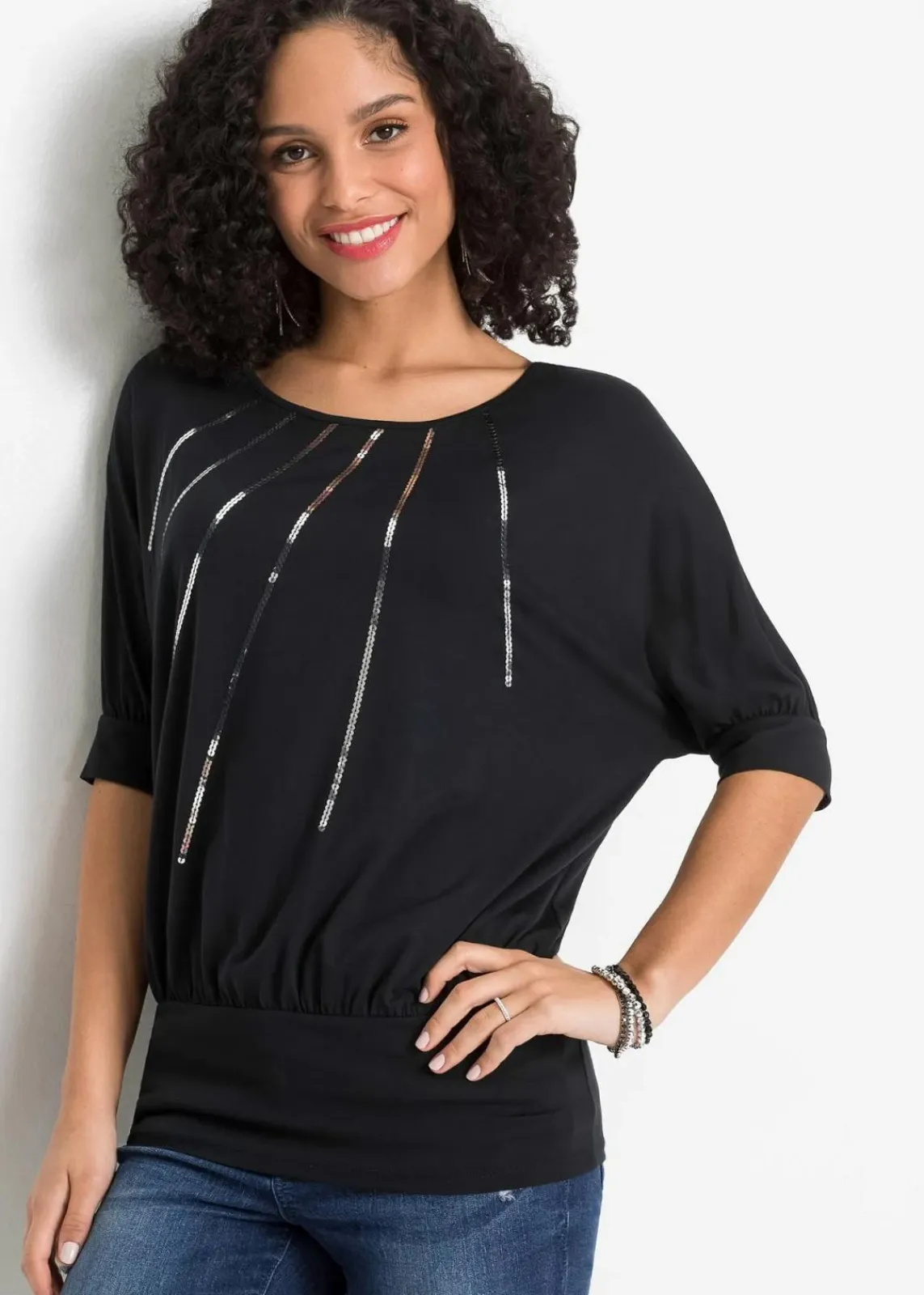 bonprix Nachhaltigere Materialien|Shirts & Tops^Shirt aus fließendem Viskose-Mix schwarz