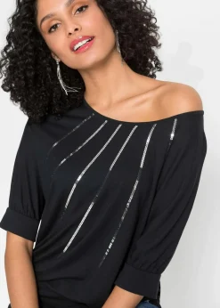 bonprix Nachhaltigere Materialien|Shirts & Tops^Shirt aus fließendem Viskose-Mix schwarz