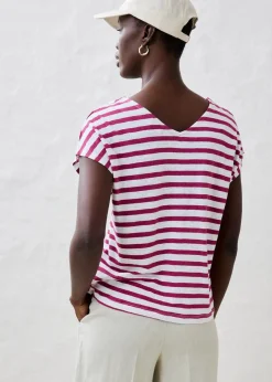 bonprix Premium|Shirts & Tops^Shirt aus reinem Leinen mit Fledermausärmeln violett/weiß gestreift