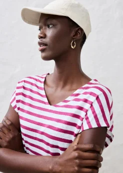 bonprix Premium|Shirts & Tops^Shirt aus reinem Leinen mit Fledermausärmeln violett/weiß gestreift