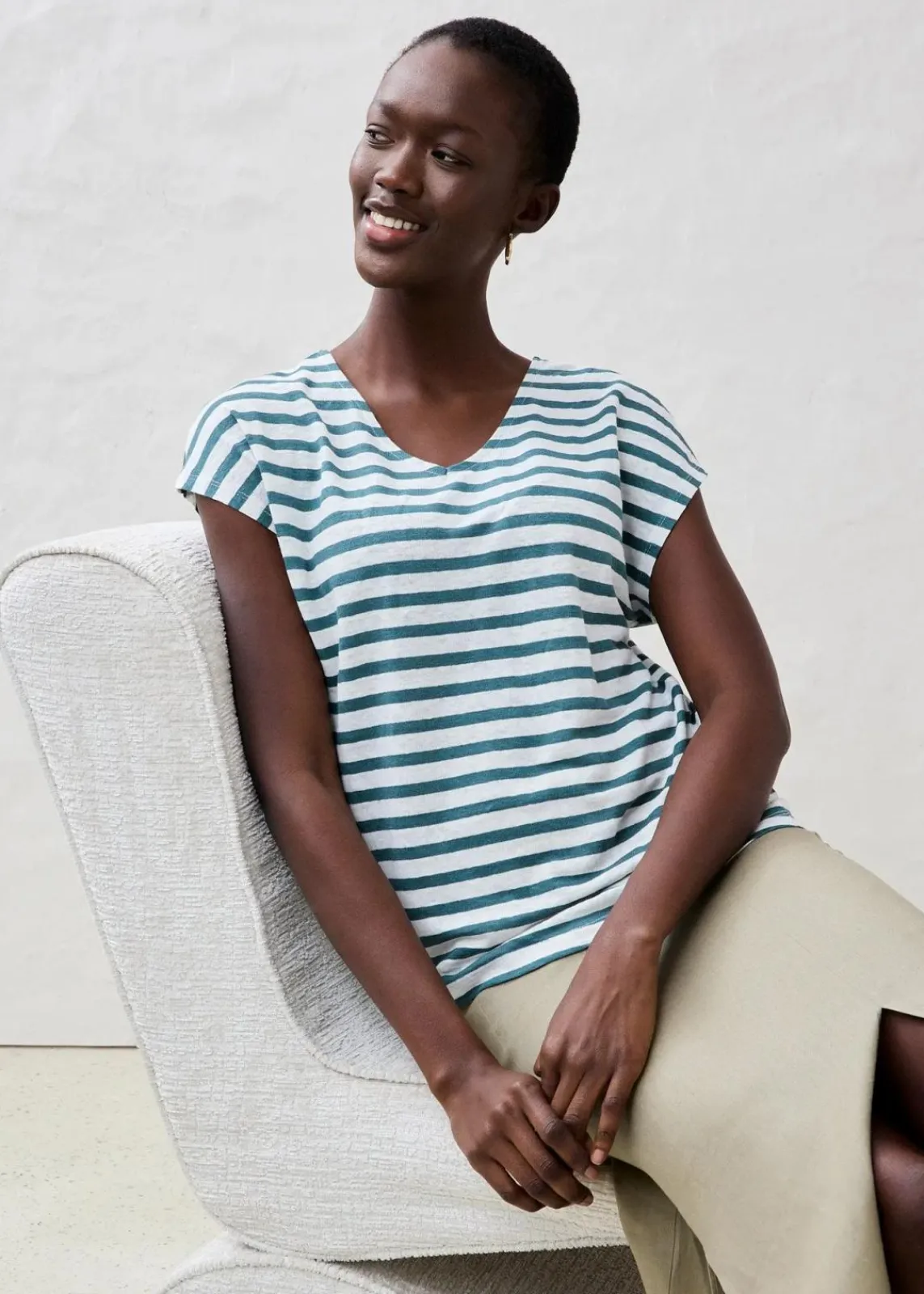 bonprix Shirts & Tops|Premium^Shirt aus reinem Leinen mit Fledermausärmeln pfeffergrün/weiß gestreift