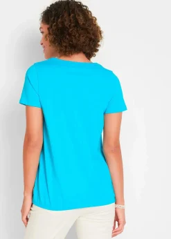 bonprix Shirts & Tops^Shirt aus reiner Baumwolle, Kurzarm karibikblau