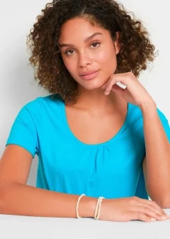 bonprix Shirts & Tops^Shirt aus reiner Baumwolle, Kurzarm karibikblau