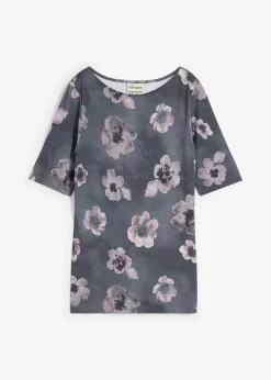 bonprix Shirts & Tops|Nachhaltigere Materialien^Shirt aus softem Viskose-Mix anthrazit geblümt