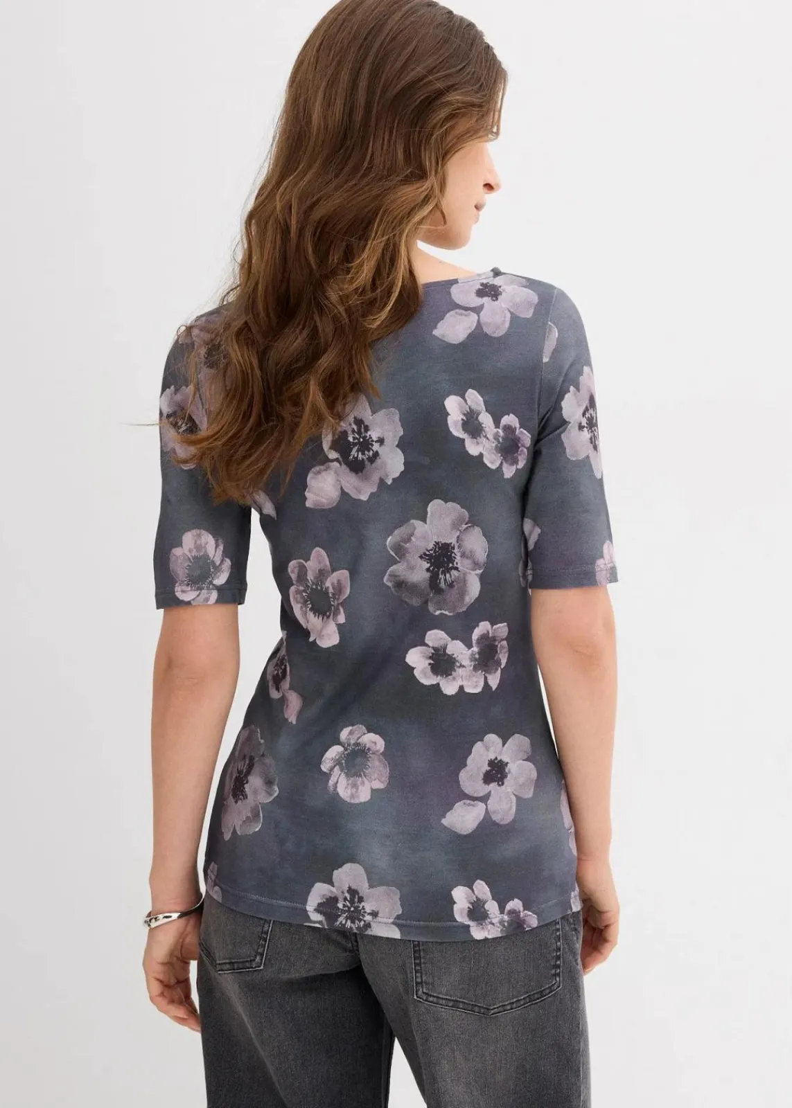 bonprix Shirts & Tops|Nachhaltigere Materialien^Shirt aus softem Viskose-Mix anthrazit geblümt