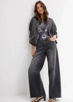bonprix Shirts & Tops|Nachhaltigere Materialien^Shirt aus softem Viskose-Mix anthrazit geblümt