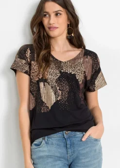 bonprix Nachhaltigere Materialien|Shirts & Tops^Shirt aus softem Viskose-Mix schwarz graphisch bedruckt