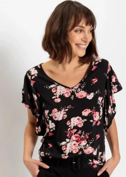bonprix Shirts & Tops|Nachhaltigere Materialien^Shirt aus Viskose schwarz/rosa geblümt