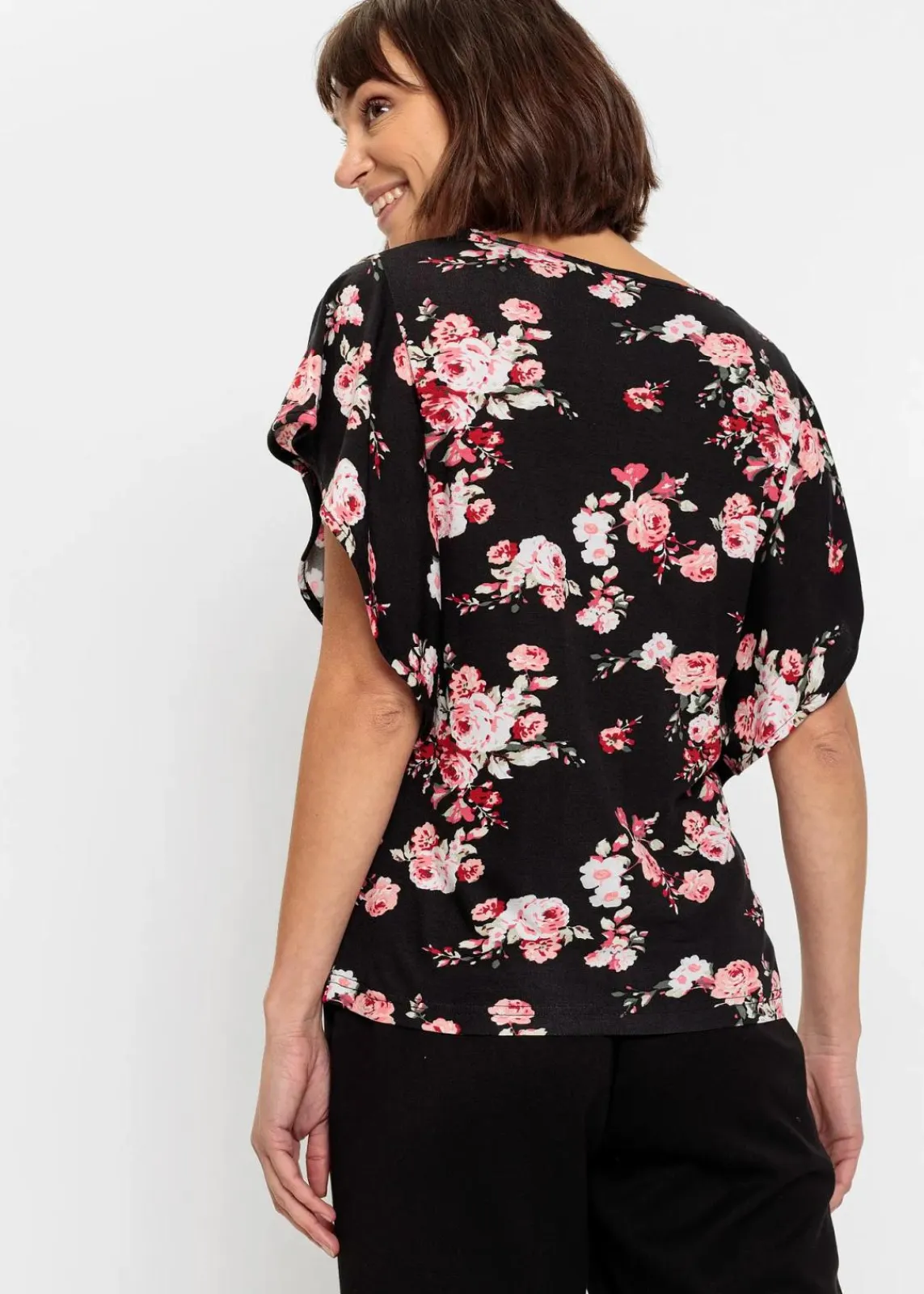 bonprix Shirts & Tops|Nachhaltigere Materialien^Shirt aus Viskose schwarz/rosa geblümt