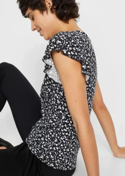 bonprix Shirts & Tops|Nachhaltigere Materialien^Shirt aus Viskose-Mix schwarz/weiß geblümt