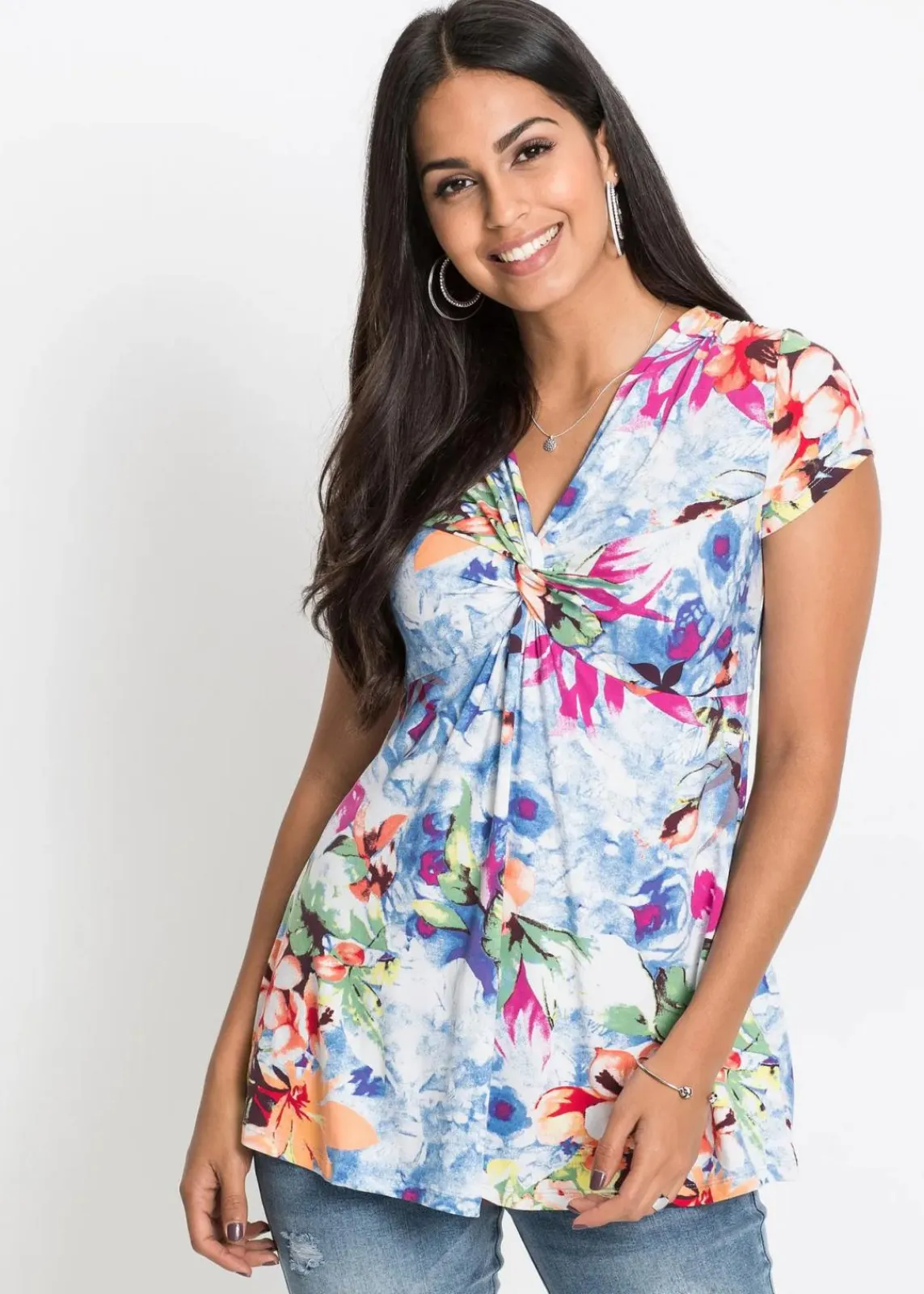 bonprix Nachhaltigere Materialien|Shirts & Tops^Shirt aus Viskose-Mix blau geblümt