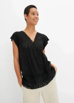 bonprix Shirts & Tops|Nachhaltigere Materialien^Shirt in Viskose-Baumwoll-Mix schwarz