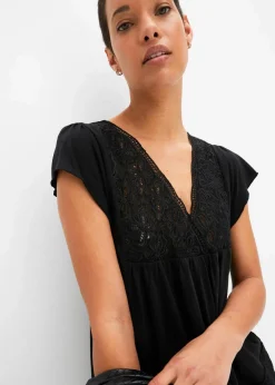 bonprix Shirts & Tops|Nachhaltigere Materialien^Shirt in Viskose-Baumwoll-Mix schwarz