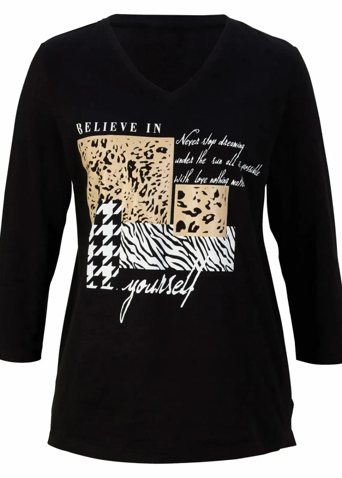 bonprix Shirts & Tops^Shirt mit 3/4 Ärmel schwarz/grau/cappuccino bedruckt
