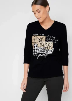bonprix Shirts & Tops^Shirt mit 3/4 Ärmel schwarz/grau/cappuccino bedruckt