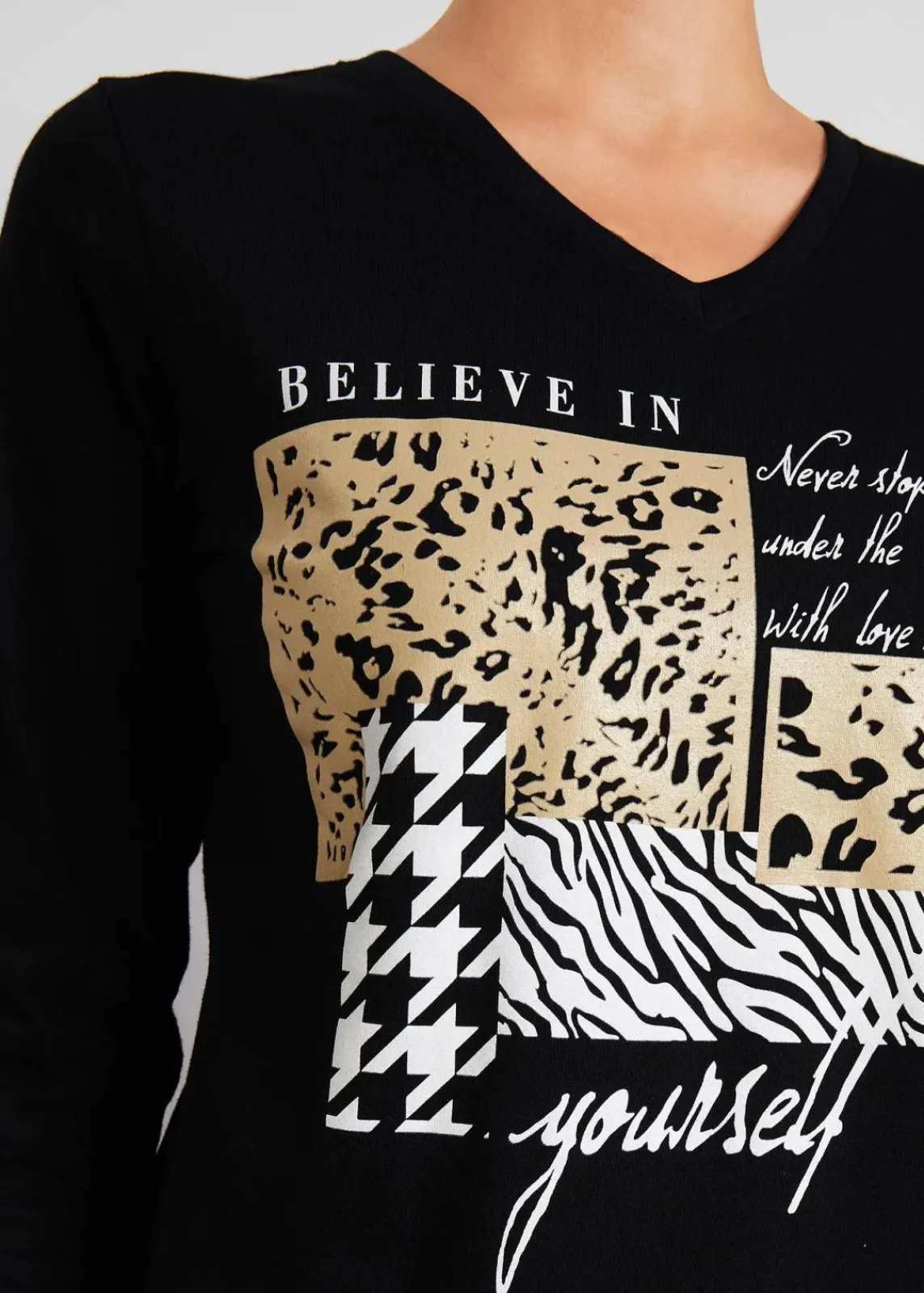 bonprix Shirts & Tops^Shirt mit 3/4 Ärmel schwarz/grau/cappuccino bedruckt
