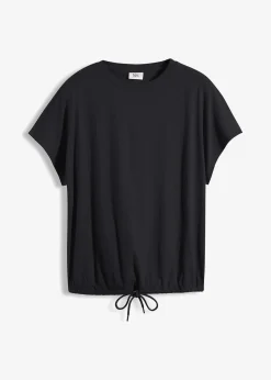 bonprix Shirts & Tops^Shirt mit Bindedetail am Saum aus Baumwolle-Viskose-Mix schwarz