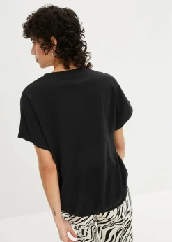 bonprix Shirts & Tops^Shirt mit Bindedetail am Saum aus Baumwolle-Viskose-Mix schwarz