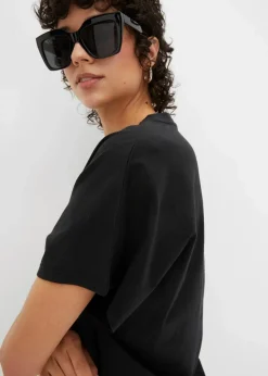 bonprix Shirts & Tops^Shirt mit Bindedetail am Saum aus Baumwolle-Viskose-Mix schwarz