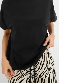 bonprix Shirts & Tops^Shirt mit Bindedetail am Saum aus Baumwolle-Viskose-Mix schwarz