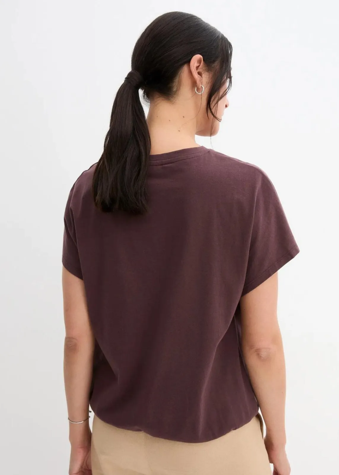 bonprix Shirts & Tops^Shirt mit Bindedetail am Saum aus Baumwolle-Viskose-Mix terrabraun