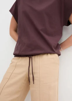 bonprix Shirts & Tops^Shirt mit Bindedetail am Saum aus Baumwolle-Viskose-Mix terrabraun