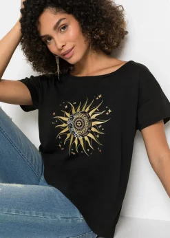 bonprix Shirts & Tops^Shirt mit Cut-Out schwarz bedruckt