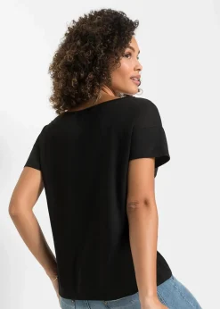 bonprix Shirts & Tops^Shirt mit Cut-Out schwarz bedruckt