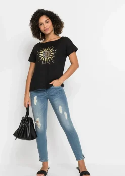 bonprix Shirts & Tops^Shirt mit Cut-Out schwarz bedruckt