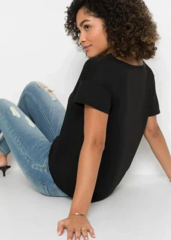 bonprix Shirts & Tops^Shirt mit Cut-Out schwarz bedruckt