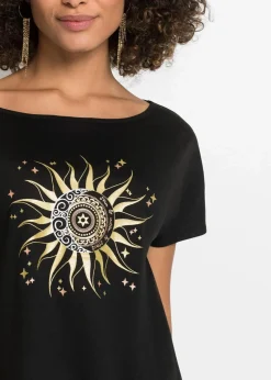bonprix Shirts & Tops^Shirt mit Cut-Out schwarz bedruckt