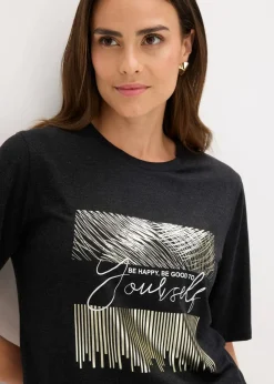 bonprix Shirts & Tops^Shirt mit Druck anthrazit meliert