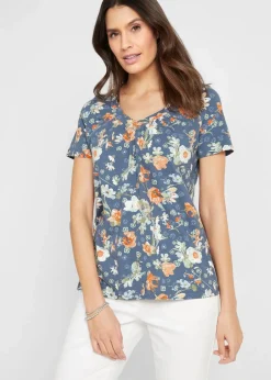 bonprix Shirts & Tops^Shirt mit Druck, kurzarm indigo geblümt