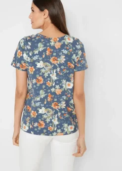 bonprix Shirts & Tops^Shirt mit Druck, kurzarm indigo geblümt