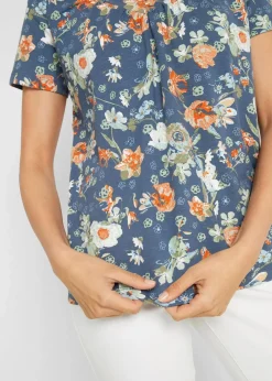 bonprix Shirts & Tops^Shirt mit Druck, kurzarm indigo geblümt